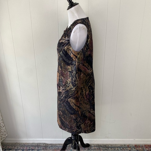 Teri Jon Jacquard Sleeveless Pencil Dress Embellished Jewel Neckline Metallic 16 - Picture 8 of 13